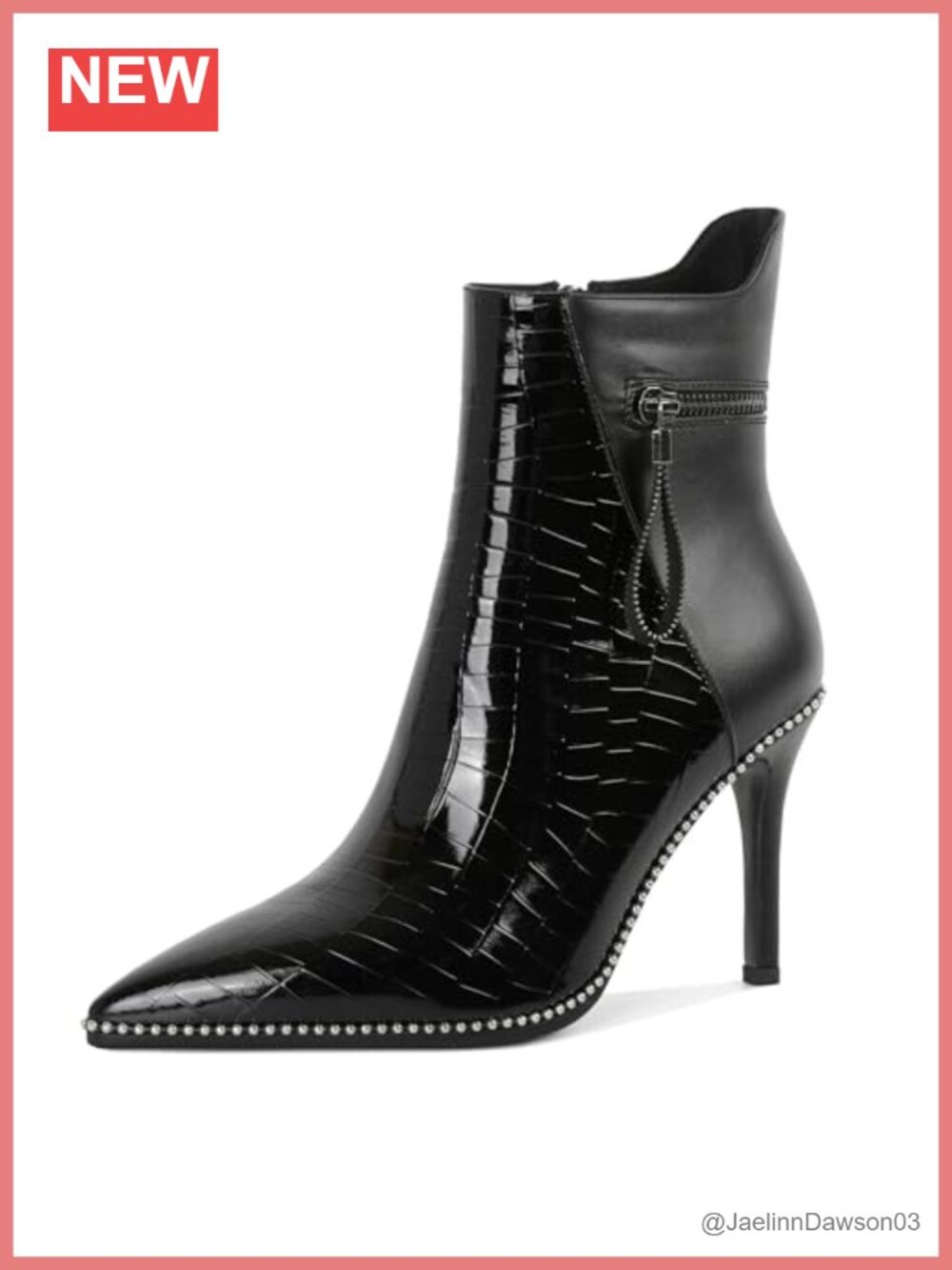 Ankle Boots High Heel Stiletto Booties Beaded Pointed Toe Side Zipper Microfiber